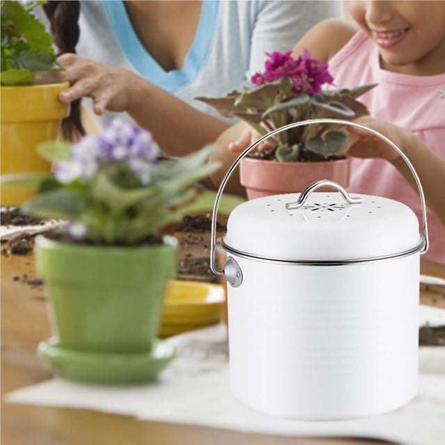 Maoww 5L Retro Compost Bin Kitchen Trash Bin with Activated Carbon Filter Trash Can