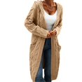 thumbnail image 1 of Women Hooded Open Front Cardigan Cable Knit Sweaters Solid Chunky Long Sweater Coats with Pockets, 1 of 5