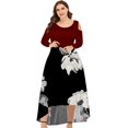 thumbnail image 1 of XZNGL Long Sleeve Dress for Women Sexy Plus Size Women Sexy Round Neck Off Shoulder Floral Printed Strapless Gradient Splicing Long Sleeve Pullover Irregular Hem Party Dress, 1 of 4