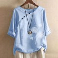 thumbnail image 2 of CHUANK Hauts pour Femmes en Liquidation à Moins de 10$ Hauts pour Femmes Décontractés Printemps Été Manches Longues Coton Lin Imprimé Graphique Pissenlit Col Rond Blouses Vintage Grande Taille, 2 of 6
