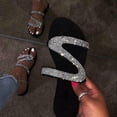 thumbnail image 2 of yulier Women's Rhinestone Flat Sandals Flat Slippers Strappy Slip On Open Toe Slide Sandals Plus-size Flip Flops Dressy Thong Sandals, 2 of 7