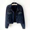 thumbnail image 1 of Veste Décontractée pour Femme, Coupe Ajustée, Perles, à Simple Boutonnage, Veste en Denim, Manteau Court, 1 of 9