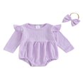 thumbnail image 1 of Infant Baby Girl Boy Rompers Newborn Long Sleeve Jumpsuits Bodysuits with Headband Set, 1 of 7