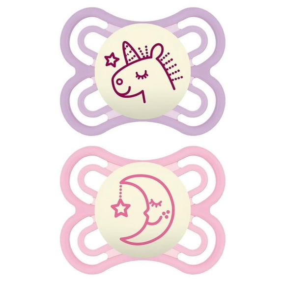 MAM Sucettes de Nuit Parfaites, Sucettes Phosphorescentes (Lot de 2) MAM Sucettes 0-6 Mois, Meilleure Sucette pour Bébés Allaités, Sucette pour Bébé Fille