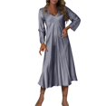 thumbnail image 2 of Gspmoly Robes d'Été pour Femmes 2025, Robe Décontractée pour Femmes à Col Rond, Manches Longues Lanterne, Chandail à Enfiler, Ceinture, Robe de Couleur Unie, Robes Formelles pour Femmes, Soldes d'Été Liquidation, 2 of 7