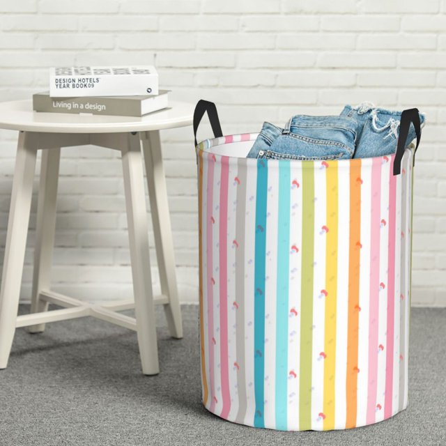 YFYANG Waterproof Laundry Hamper, Rainbow Line Pattern Laundry Basket Oxford Fabric with Handle Foldable, M