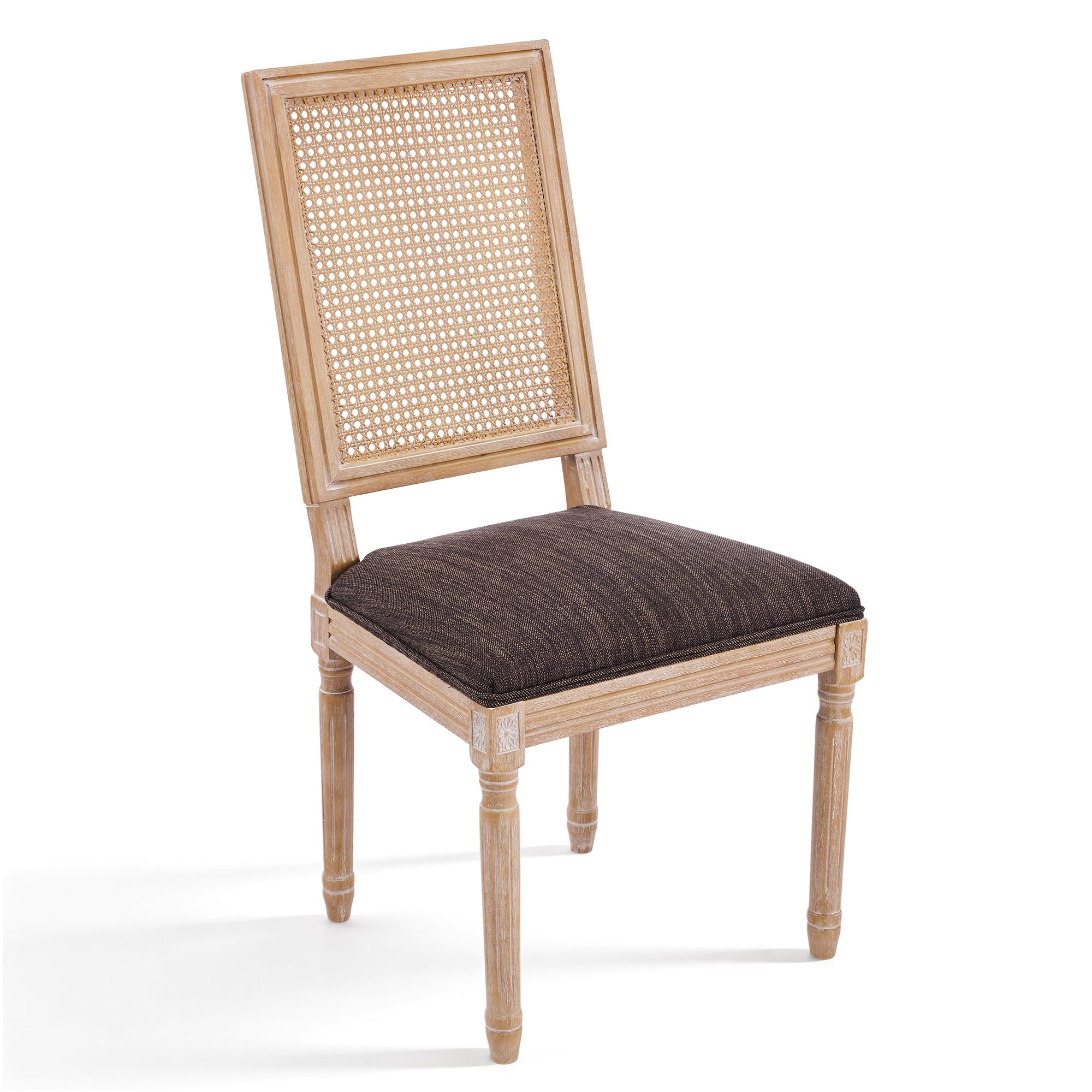 Noble House French Country Dining Chair Set of 2,Rectangular Cane Backrest,Brown