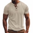 thumbnail image 1 of BEFOKA Mens Summer Short Sleeve Tops,Summer Tops Clearance,Man Leisure Button Solid Color Ventilation Short Sleeve Round Neck Top, 1 of 5