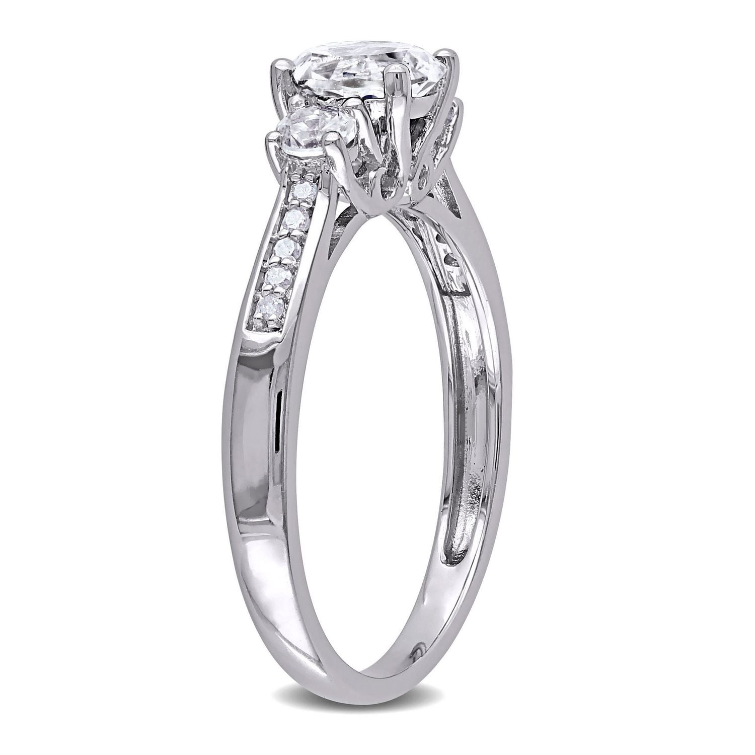 Miabella 1.33 Carat T.G.W. Created White Sapphire and Diamond Accent 10 K White Gold Three-Stone Engagement Ring