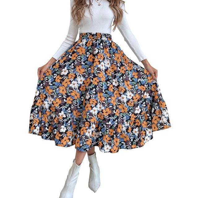 Xingqing Robe à Volants pour Femme, Imprimé Léopard, Taille Haute, Tulle Tutu de Fête, Jupe Midi Évasée, Jaune, G