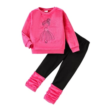 Girls Outfits Sets Winter Cute Cartoon Fleece Hoodie And Pants Toddler Outfit For Daily Wear And Outdoor Activities Girls Outfits&Set Hot Pink 104/3 Y—4 Y
