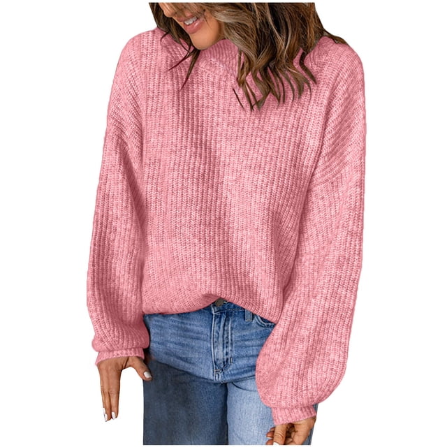 Timegard Hauts en Tricot pour Femmes Chandails Col Roulé Manches Longues Épaules Tombantes Chandail Uni Automne Hiver