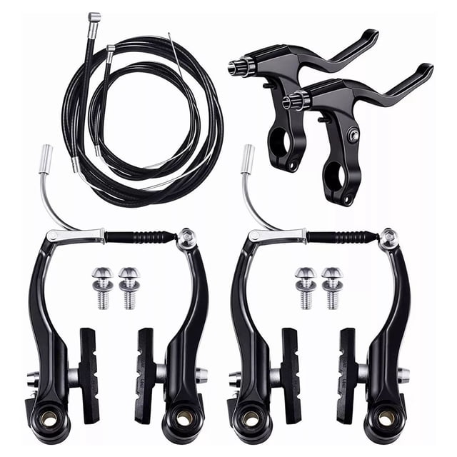 Bicycle Front and Rear V Brake Set, Cold Resistant Black Aluminum Alloy Bike V Brake Set for Outdoor Cycling