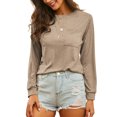 thumbnail image 4 of LUXUR T-shirt Femme Col Rond Tee-Shirt Couleur Unie Pull Décontracté Manches Longues Khaki m, 4 of 5