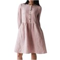 thumbnail image 1 of Robes en Coton pour Femmes Décontractées Été Mode Décontractée Col Rond Bouton Manches Longues Robe en Coton et Lin Longueur Genou Poche Robes Unies Robes en Lin pour Femmes Décontractées Été, 1 of 5