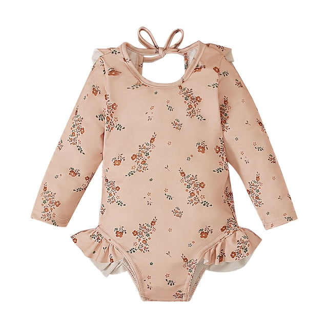 DecSea Maillot une Pièce Mignon pour Bébé Fille, FPS 50+, Manches Longues, Noué, Dos Nu, Tenue de Plage