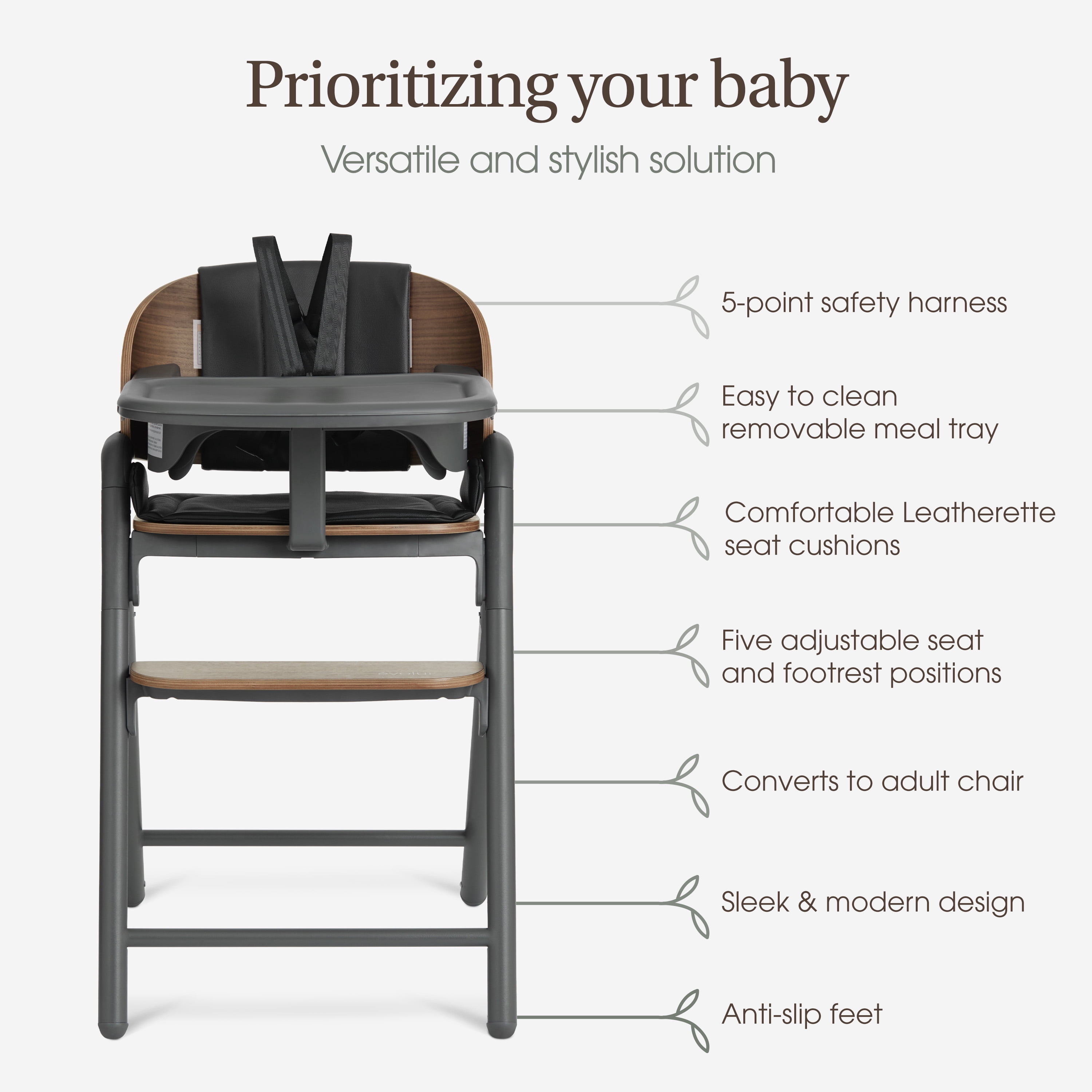 Evolur Step and Savor Convertible High Chair, Walnut Gray