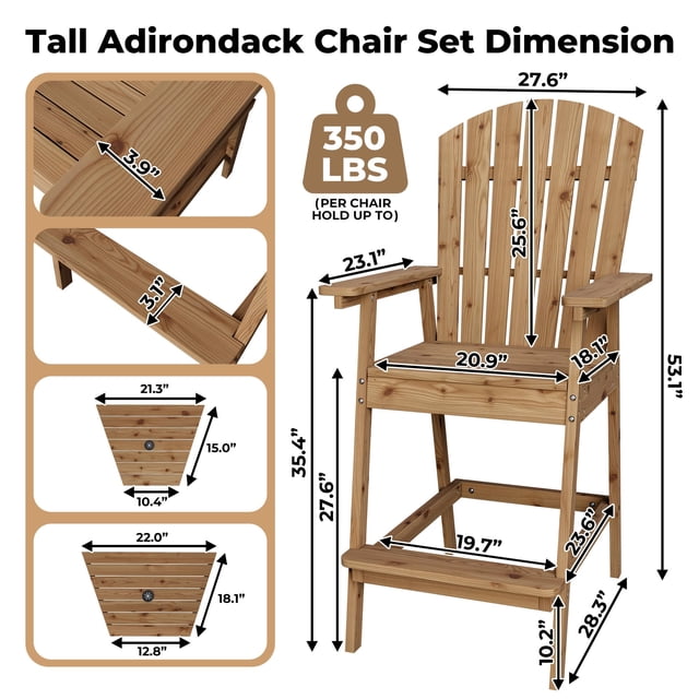 GloryStar Outdoor Tall Adirondack Chairs Set of 2 HDPE, Paio Adirondack Barstools with Connecting Tray, Recycled Poly Patio High Adirondack Chairs for Deck, Backyard, Balcony