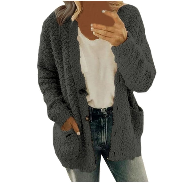 Winter Clearance Cardigan Sweaters for Women Long Sleeve Loose Coat Cardigan Solid Color Sweater