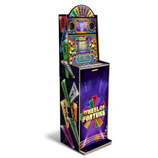 Arcade1UP Roue de Fortune Casinocade Deluxe Arcade Machine Présentant un design vibrant à Thème Casino avec Deux Écrans LCD (Écran Supérieur de 8 Pouces et Écran Tactile Inférieur de 10,1 Pouces). l'Armoire Comprend des Boutons Lumineux, des Lumières Clignotantes Environnantes et un logo de Roue de Fortune sur le Panneau avant. Elle Offre Quatre Jeux de Roue de Fortune de Qualité Supérieure, des Tours Quotidiens et des Jeux de Casse-Tête Classiques, de Cartes et de table à Débloquer. Wi-Fi Activé avec Tableaux de Classement en Ligne pour