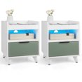 thumbnail image 1 of Gymax Table de Chevet Moderne 2 Pcs avec Lumières DEL, Compartiment Ouvert et Tiroir, 1 of 10