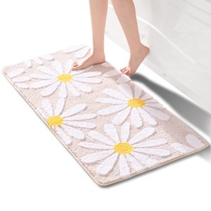Blue Bath Rug Cute Daisy Bath Mat Non-Slip Washable Bath Mat White and Yellow Flower Bath Mat Soft Shower Mat Absorbent Bath Mat 60x120cm