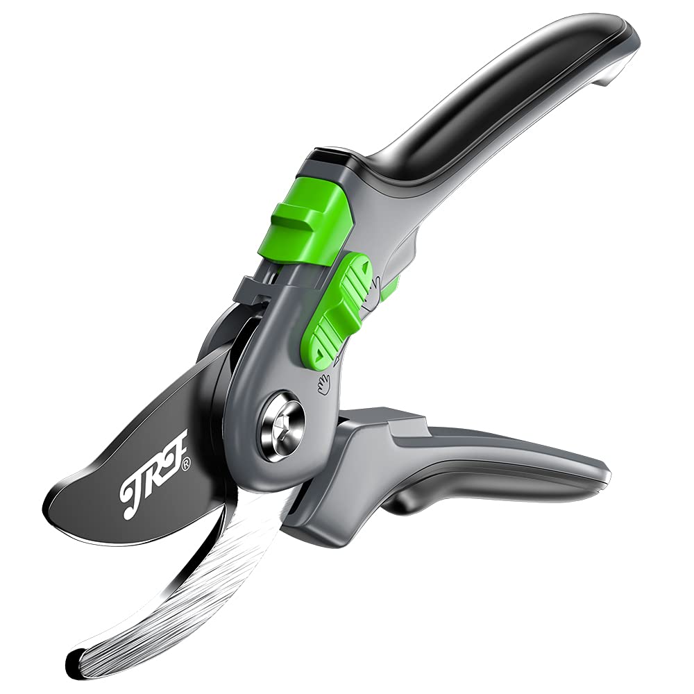 JRF Professional Pruning Shears, Gardening Scissors, Hand Pruners, Garden Clippers,Heavy Duty Tree Trimmers, Adjustable Shear Range, Safety Lock (Green)
