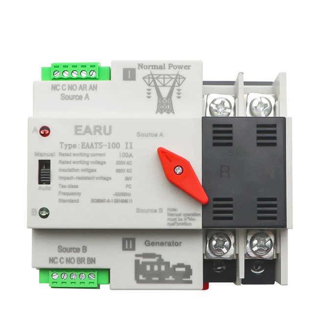 Riwcyla Compact Automatic Transfer Switch Electrical Selector Switches Dual Power Switch Solar Power Rail Type Household Power Transfer Switch