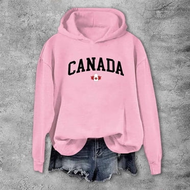 Canada Maple Leaf Sweatshirt for Men Flag Print Pullover Hoodies for Men (Pink XL)