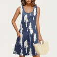 thumbnail image 4 of Ovzne Robes pour Femmes 2025 Robe de Plage Robe Décontractée et à la Mode pour Femmes Imprimée Col Rond Sans Manches avec Poche Robe Courte Décontractée Robe Grande Taille Imprimée Liquidation, 4 of 6