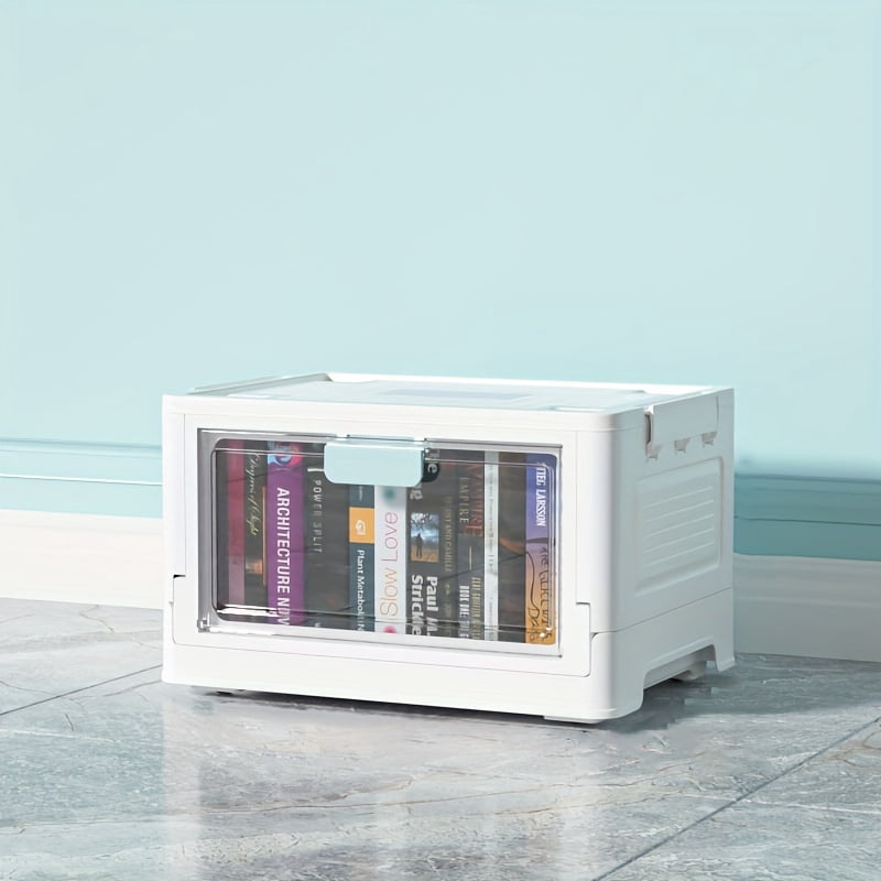 1pc Large Capacity Transparent Storage Box With Wheels - Folding Trunk For Books,