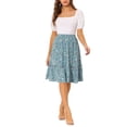 thumbnail image 2 of Unique Bargains Women's Ruffle Hem Flowy Tiered A-Line Floral Midi Skirt Dusty Blue L, 2 of 6