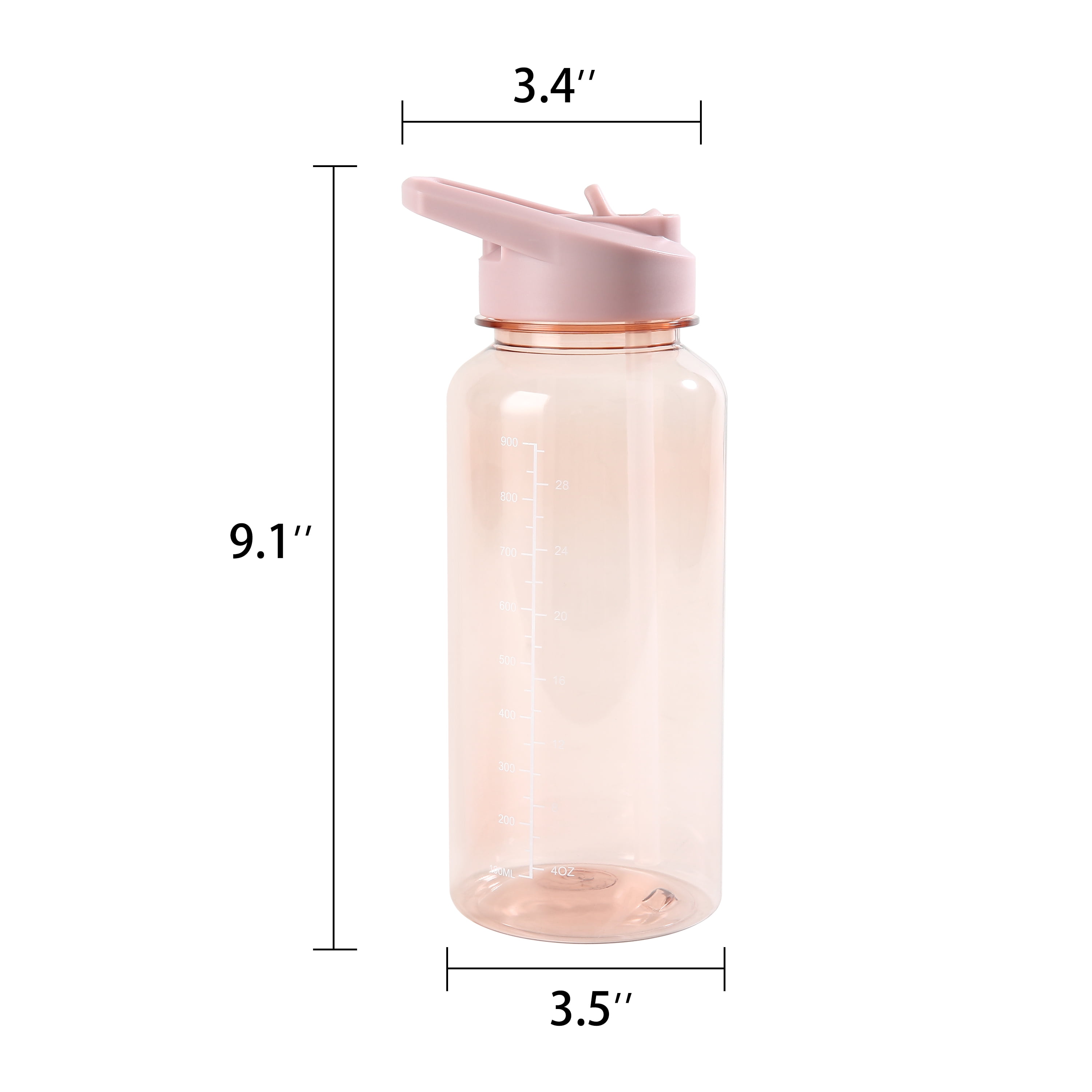 Gourde de sport Mainstays en plastique rose (34 oz / env. 1 L) à large ouverture et bouchon à paille rabattable