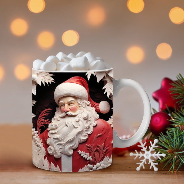 Vaidha Christmas Mug Inflated Snowman Mug, Santa Mug Press Puffy Design 15oz 11oz Coffe