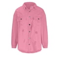 thumbnail image 4 of RXMEKW Denim Jacket for Women with Fringe and Ripped Detail Long Sleeve Lapel Button Coat Gray Size L, 4 of 8