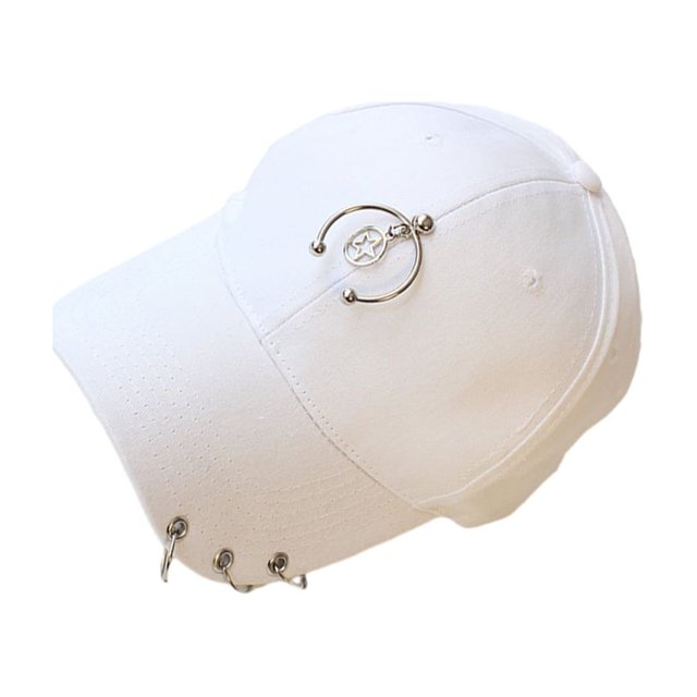 Transemion Classic Baseball Cap With Ring Decoration For Elegant Touch Ring Baseball Cotton Hat Match Style Quick-drying Beach Semi-ring White 1Set