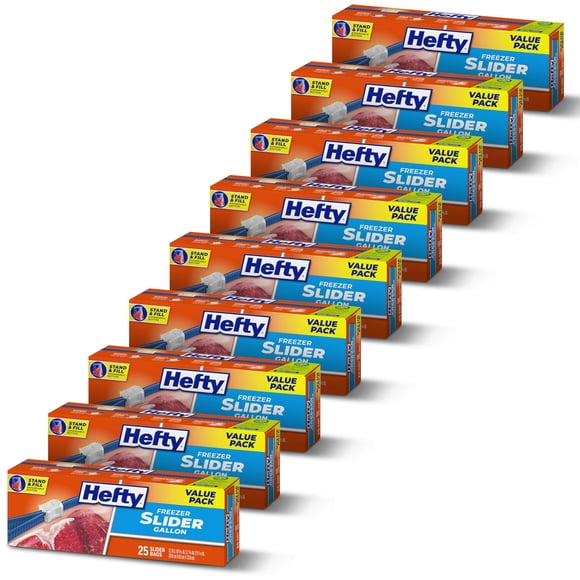 Hefty Sacs de Rangement pour Congélateur à Glissière, Format Gallon, 25 Unités (Lot de 9), 225 au Total