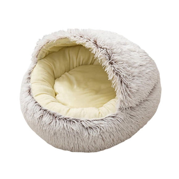 DOLITY Lit pour Animaux - Nid Rond Doux avec Grotte à Capuche pour Chiens et Chats, Faux Câlineur Rond Confortable pour l'Intérieur Lit de Sommeil 60 cm Café