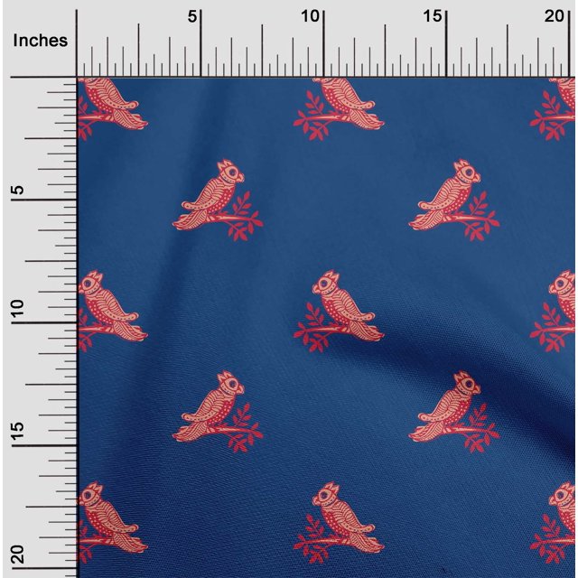 oneOone Cotton Poplin Fabric Bird Block Print Fabric By The Yard 42 Inch Wide