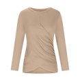 thumbnail image 3 of Besolor 2024 Chemise à Manches Longues pour Femmes, Tunique Décontractée de Printemps et d'Automne, Haut Croisé Froncé à l'Avant, Blouse à Col Ras du Cou, T-Shirts, 3 of 5