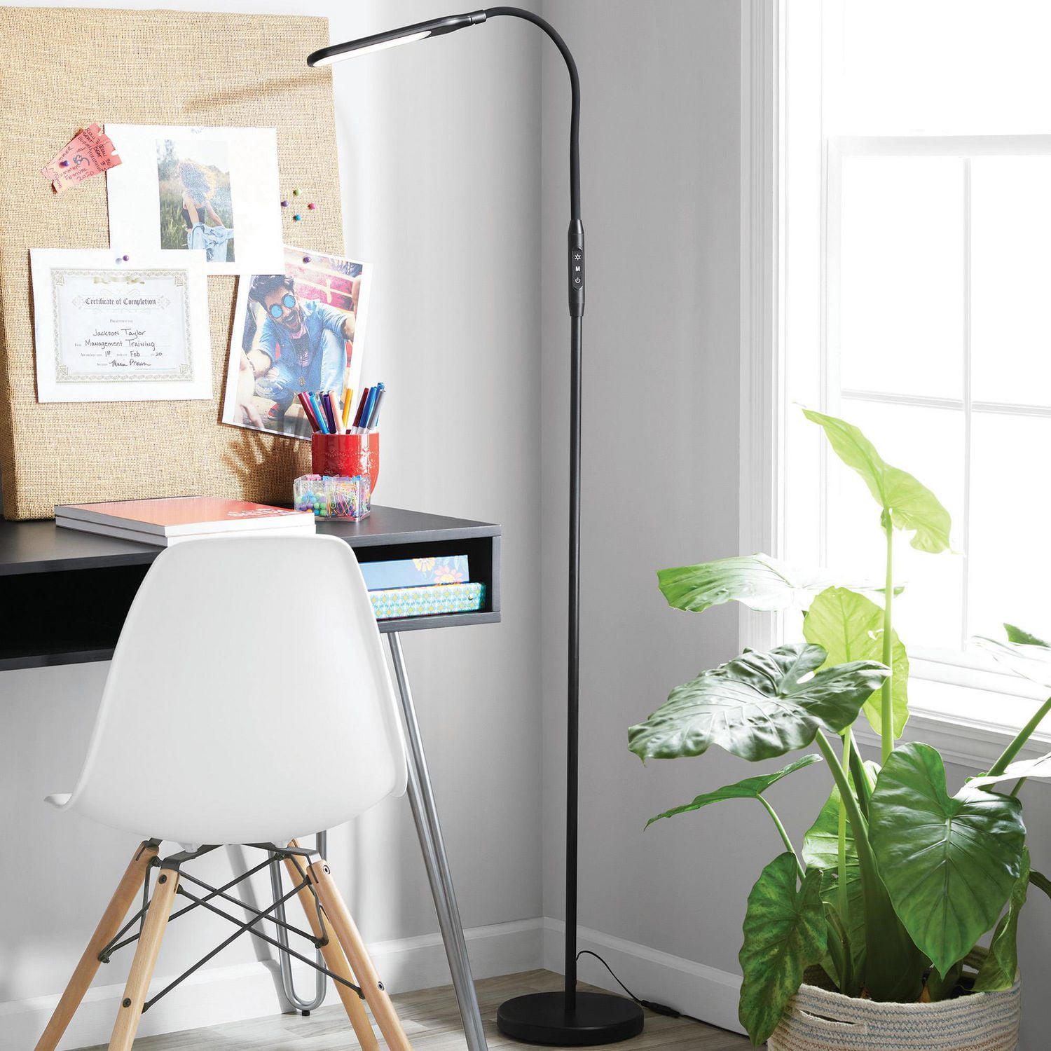 Mainstays Modern LED Floor Lamp, Matte Black, 4 Brightness & 4 CCT Settings