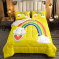 thumbnail image 1 of YST Rainbow Quilted Comforter Set, Kawaii Love Heart Bedding, Twin Size, Yellow, 1 of 5