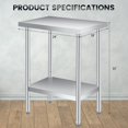 thumbnail image 2 of YUSAZENS 201 Stainless Steel Double Layer Storage Table, Mobile Workbench Tool Cart 18*24"+legs, 2 of 7
