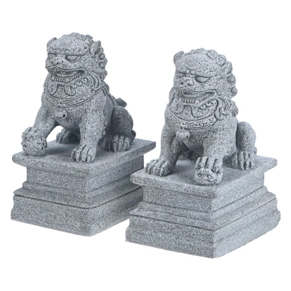 Uxcell 1 Paire de Statues de Chiens Fu, Statues de Lion de Garde en Pierre de 3,5 Pouces H, Garde contre l'Énergie Maléfique, Décor Feng Shui Chinois pour Salons/bureaux/chambres