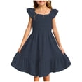 thumbnail image 1 of MIASHUI Robe Décontractée pour Filles Été Col Carré Sans Manches Robe d'Été Fluide pour Enfants, Marine, 13-14 Ans, 1 of 9