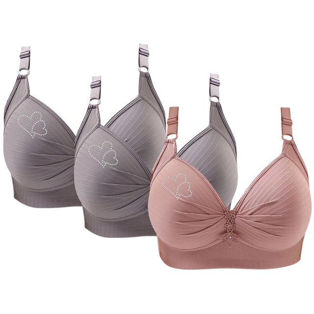 Bras for Women, 3PCS Womans Printing Gathered Together Large Size Daily Bra Underwear No Rims