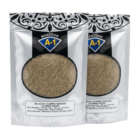 A1 Shahi Jeera Whole Royal Cumin Seeds Caraway Siya Zeera, 50g (Pack of 2) - Indian Black Cumin Spice for Biryani, Rice, Curries & Mughlai Cooking