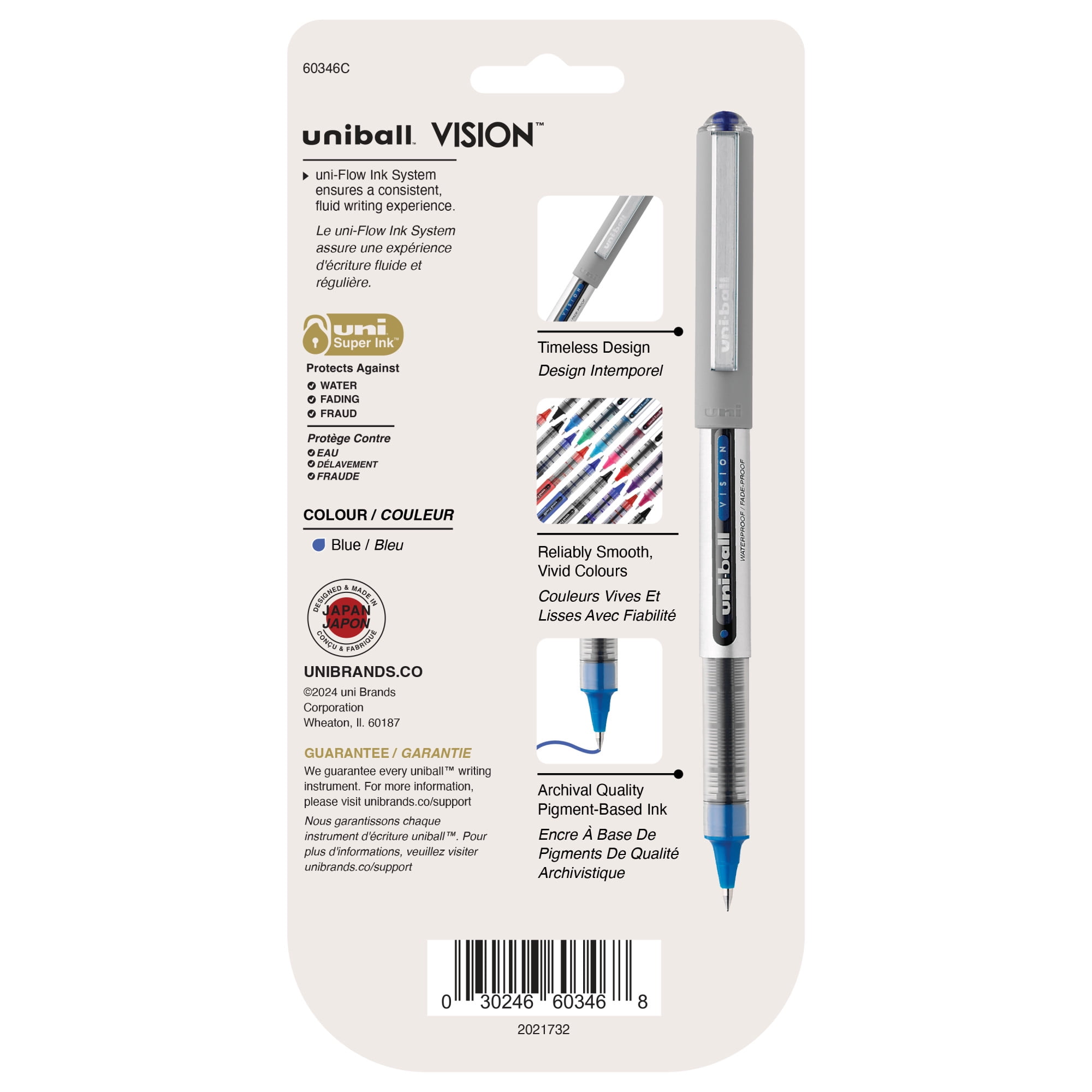 Stylos roller Uniball™ Vision, pointe fine (0,7 mm), bleu, lot de 4