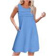 thumbnail image 2 of Ovzne Robes d'Été pour Femmes Robe Femme Été Couleur Unie Ample Sans Manches Col Rond devant Plissé Robe Courte Robe de Printemps Liquidation, 2 of 7