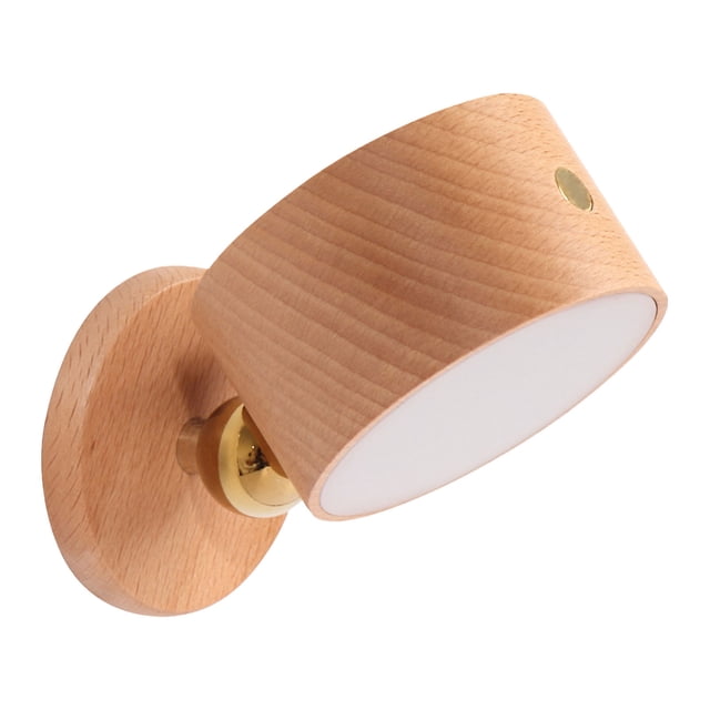 Renjiang Wooden LED Wall Lights Rechargeable Magnetic 360° Rotation Dimmable Battery Operated
